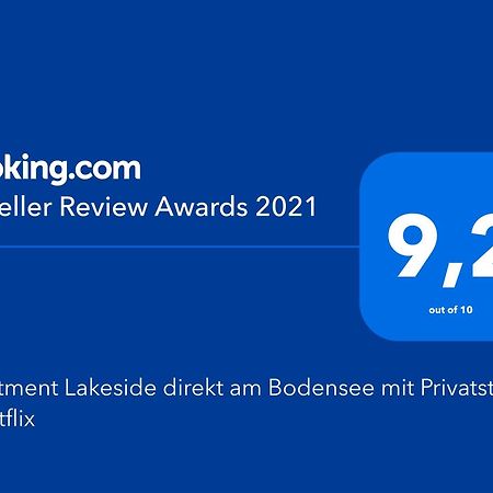 Auszeit Apartment Lakeside Direkt Am Bodensee Mit Privatstrand Und Atemberaubendem See- Und Alpenpanorama, Sonnenbalkon, Schnelles Wlan, Kostenloser Tiefgaragenstellplatz, Direkt Am Bodenseeradweg, Fuer Bis Zu 2 Personen Friedrichshafen Kültér fotó